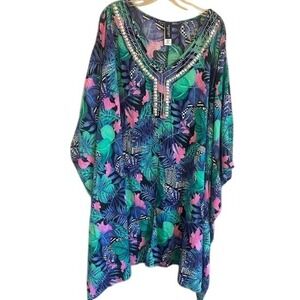 Swimsuits For All Jeweled Caftan Bathing‎ Suit Cover Up Women's Size 38/40